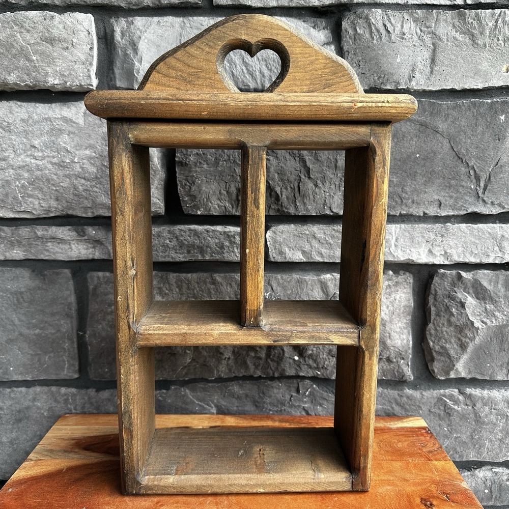 Vintage Wooden Heart Cutout Trinket Cubby Display Shelf Cottagecore Grandma Farm
